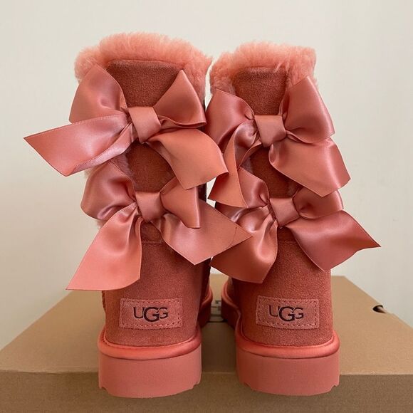 UGG Bailey Bow Satin Boots Clay Pot Women Size 7 - Picture 6 of 14